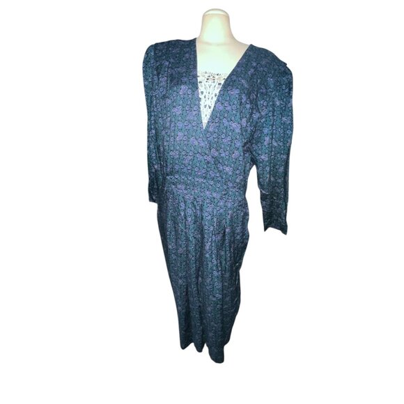 Vintage Prarie Dress Eighties KSL by Karin Stephens Sz 22 W Blue Green Paisley R - Picture 13 of 16